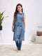 Women's Blue Printed Cotton Tie-Up Kurta