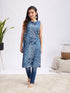 Women's Blue Printed Cotton Tie-Up Kurta