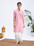 Men's Pink Pure Cotton Chikankari Kurta With Dhoti Set