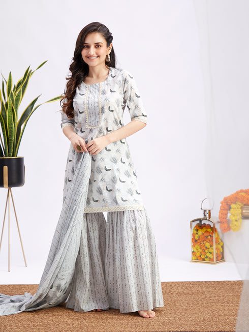 Women's Grey Summer Cotton Sharara Set