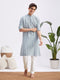 Men's Grey And White Batik Printed Kurta With White Pant Set