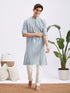 Men's Grey And White Batik Printed Kurta With White Pant Set