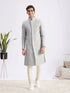 Men's Grey Jaccard Sherwani With Cream Kurta Pant Set