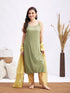 Women's Green Foil Printed Rayon Kurta Set With Dupatta