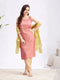 Women's Pink Foil Printed Rayon Kurta Set With Dupatta