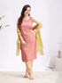 Women's Pink Foil Printed Rayon Kurta Set With Dupatta