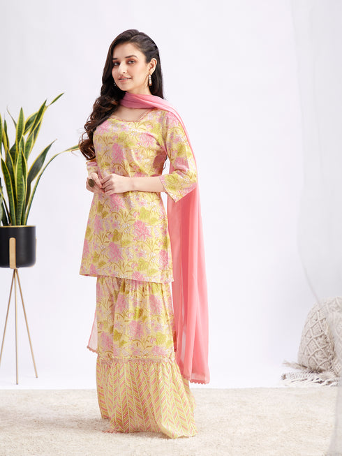 Women's Summer Cotton Embellished Sharara Set