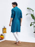Men's Blue Denim Jacquard Kurta With White Pant Set