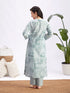 Women's Aqua Blue Printed Cotton Kurta Pant Set