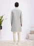 Men's Grey Jaccard Sherwani With Cream Kurta Pant Set