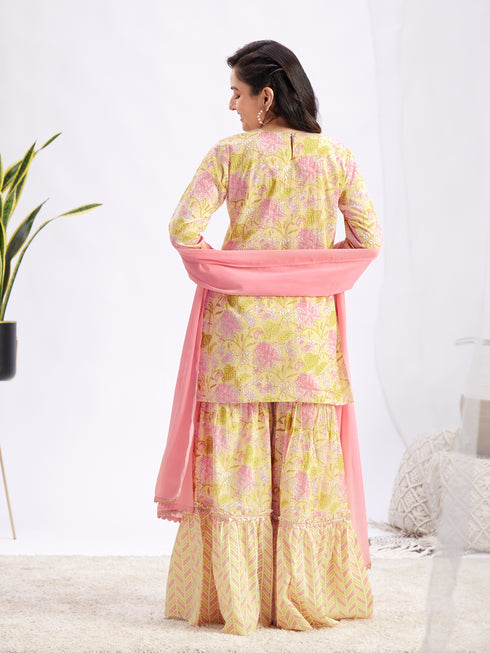 Women's Summer Cotton Embellished Sharara Set