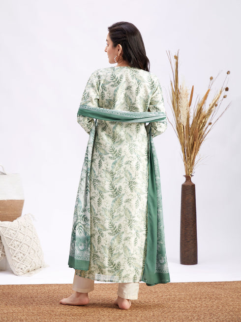 Women's Tropical Print Angrakha Kurta Set With Dupatta
