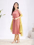 Women's Pink Foil Printed Rayon Kurta Set With Dupatta