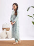 Women's Aqua Blue Printed Cotton Kurta Pant Set