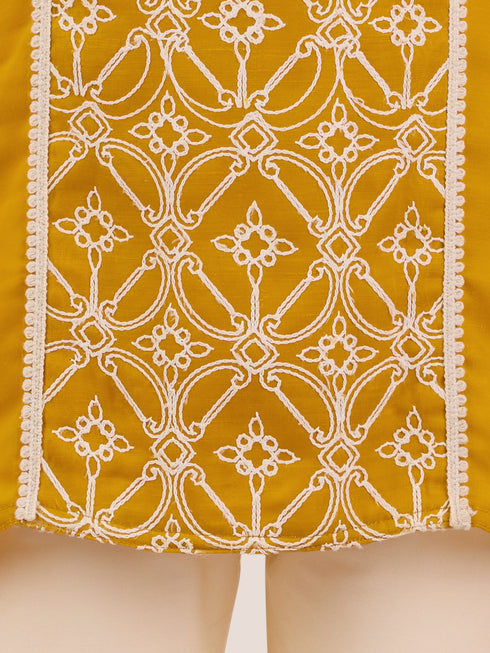 Boys Mustard Satin Kurta Pajama Set