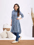 Women's Blue Striped Cotton Shirt Style Kurta