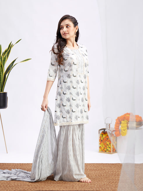 Women's Grey Summer Cotton Sharara Set