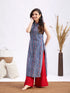 Women's Blue And Red Kalamkari Kurta Palazzo Set