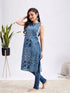 Women's Blue Printed Cotton Tie-Up Kurta