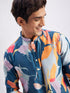 Men's Multicolor Base Blue Cotton Printed Kurta Pant Set