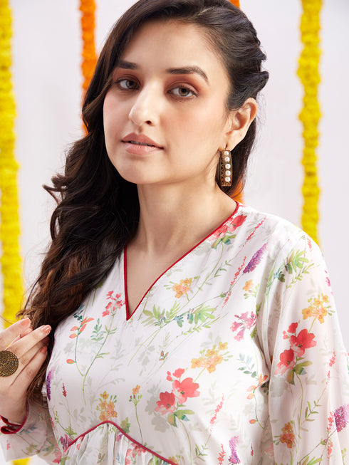 Women's Printed Georgette Anarkali Kurta Set With Dupatta