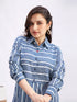 Women's Blue Striped Cotton Shirt Style Kurta