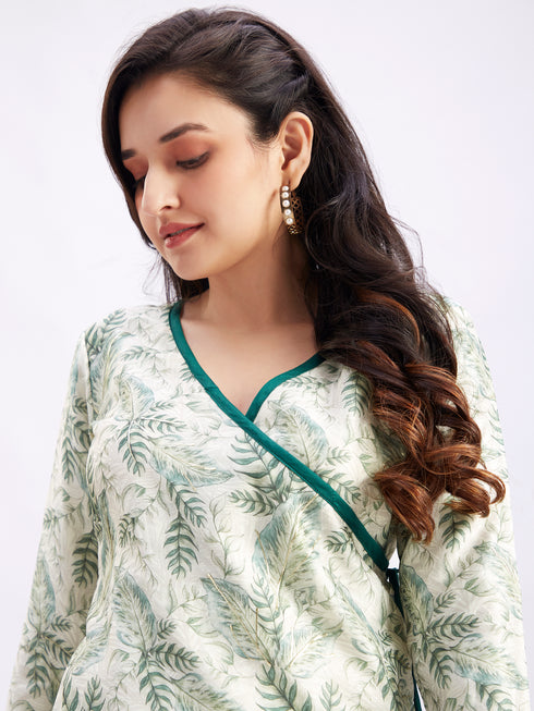 Women's Tropical Print Angrakha Kurta Set With Dupatta