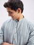 Men's Grey And White Batik Printed Kurta With White Pant Set