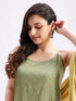 Women's Green Foil Printed Rayon Kurta Set With Dupatta