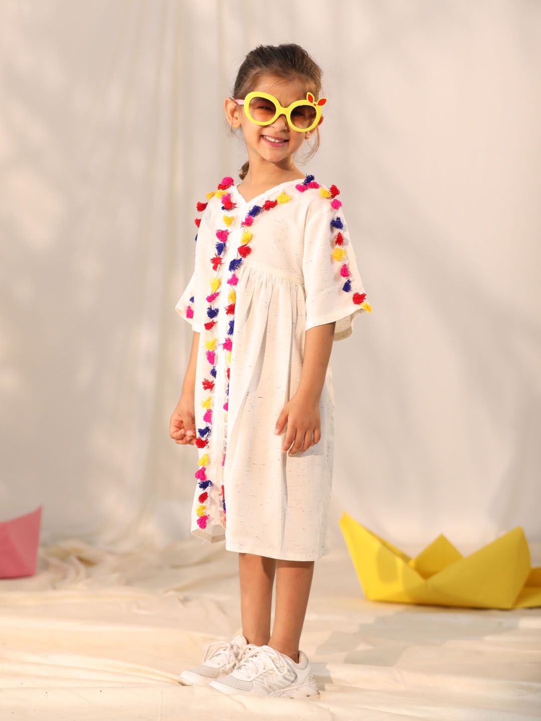 Girl's' Cream Holi Special Dress