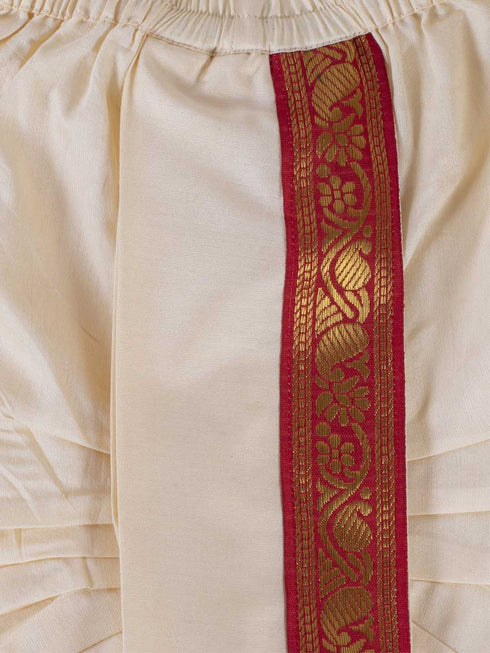 Boy's Gold Cotton Blend Kurta Dhoti and Dupatta Set