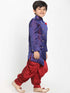 Boy's' Blue And Maroon Silk Blend Indowestern Sherwani And Dhoti Set