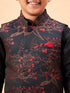 Boy's Maroon Jacquard Jacket With Black Kurta And Dhoti Set