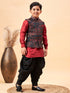 Boy's Maroon Jacquard Jacket With Maroon Kurta And Dhoti Set