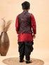Boy's Maroon Jacquard Jacket With Maroon Kurta And Dhoti Set
