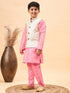 Boy's Beige Woven Nehru Jacket With Pink Kurta Pyjama Set
