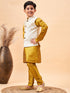 Boy's Beige Nehru Jacket With Mustard Kurta And Pyjama Set