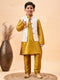 Boy's Beige Nehru Jacket With Mustard Kurta And Pyjama Set