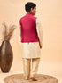 Boy's Maroon Nehru Jacket With Gold Kurta And Pyjama Set