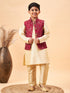 Boy's Maroon Nehru Jacket With Gold Kurta And Pyjama Set