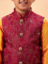 Boy's Maroon Nehru Jacket With Orange Kurta And Pyjama Set