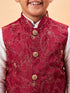 Boy's Maroon Nehru Jacket With White Kurta And Pyjama Set