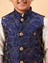 Boy's Navy Blue Nehru Jacket With Cream Kurta And Pyjama Set