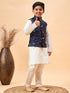 Boy's Navy Blue Nehru Jacket With Cream Kurta And Pyjama Set