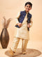 Boy's Navy Blue Nehru Jacket With Gold Kurta And Pyjama Set