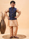 Boy's Navy Blue Nehru Jacket With Rose Gold Kurta And Pyjama Set