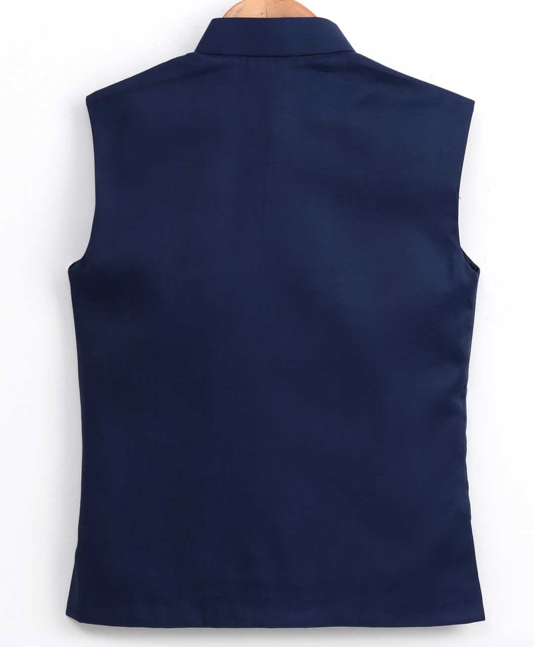 Boy's Blue Cotton Blend Twill Nehru Jacket