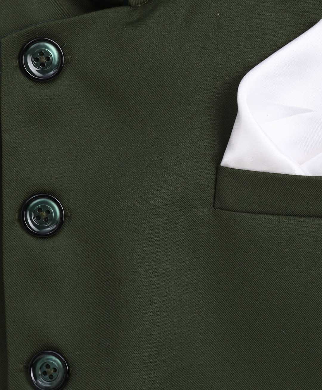 Boy's Dark Green Cotton Blend Twill Nehru Jacket