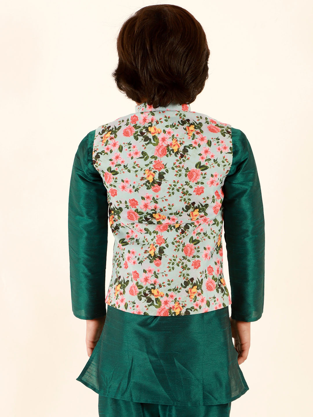 Boy's Aqua Floral Printed Nehru Jacket