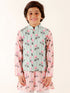 Boy's Peach Floral Printed Nehru Jacket